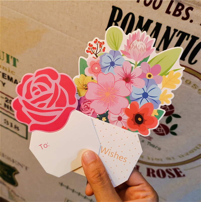 10张韩国个性创意立体花朵教师节清新祝福卡片礼物生日答谢贺卡