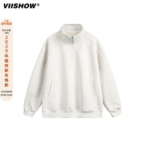VIISHOW日系纯色半拉链套头卫衣