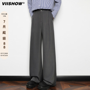 VIISHOW垂感西装男秋季新款美式复古休闲裤青少年宽松直筒阔腿裤