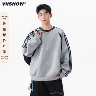 情侣运动打底衫 VIISHOW潮牌圆领撞色卫衣男秋季 宽松休闲上衣美式