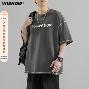 短袖 VIISHOWT恤男士 夏装 街头情侣装 体恤 vintage2024年男生美式