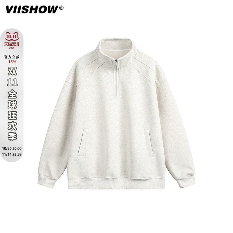 VIISHOW日系纯色半拉链套头卫衣