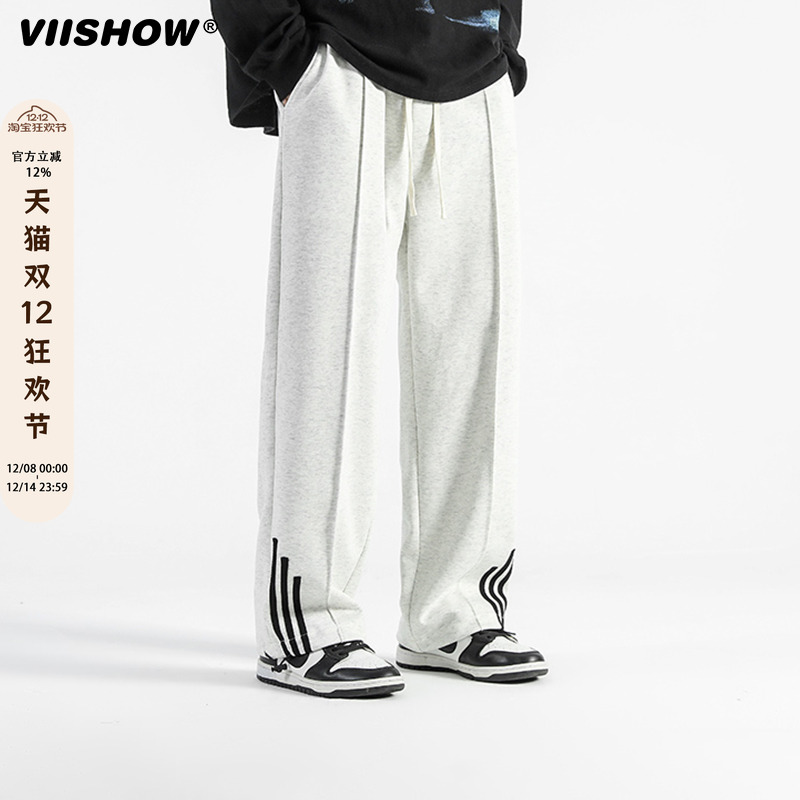 VIISHOW复古潮牌直筒纯色运动卫裤男生夏季新款宽松百搭休闲长裤