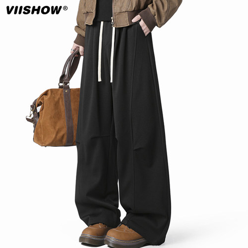 VIISHOW美式垂感休闲裤子男款春秋直筒宽松阔腿裤潮流拖地裤加长