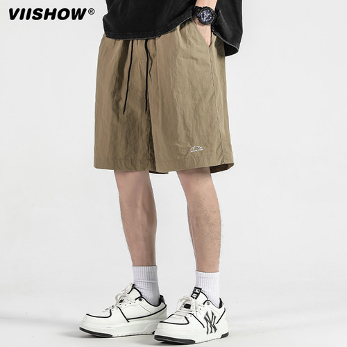 VIISHOW男士冰丝短裤夏季男款薄运动裤子外穿休闲五分裤卡其裤衩