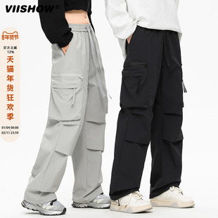 VIISHOW复古工装休闲裤男款秋季美式高街直筒长裤宽松阔腿伞兵裤