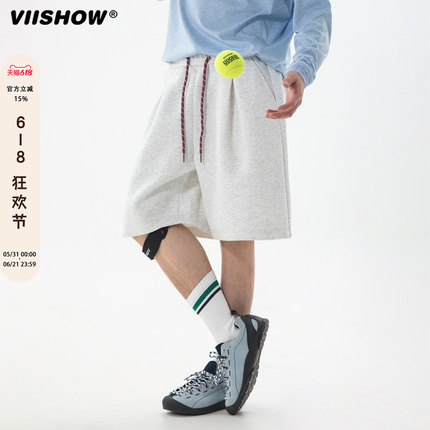 VIISHOW夏季运动休闲透气短裤高街潮牌复古中裤抽绳宽松五分裤男