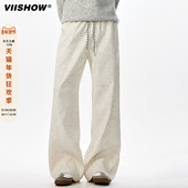 男秋季 美式 高街微喇裤 VIISHOW美拉德复古暗纹斜切卫裤 直筒休闲裤