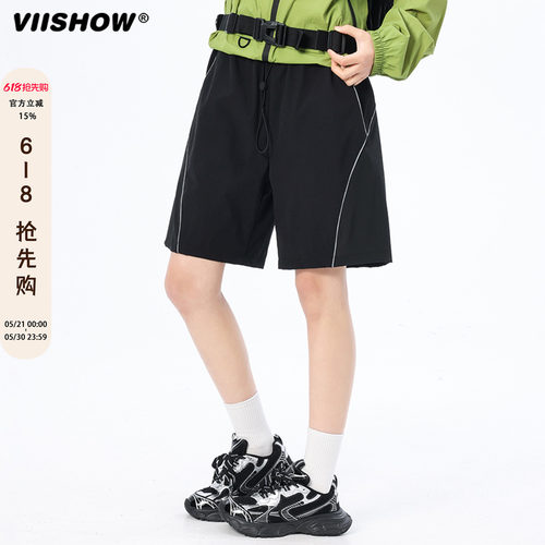 VIISHOW复古拼接速干短裤男夏季潮牌宽松休闲跑步训练运动五裤子