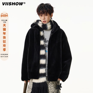 VIISHOW毛毛绒外套男款冬季连帽棉服高街青少年潮牌宽松休闲棉衣
