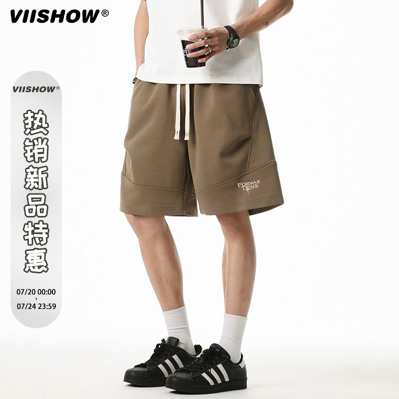 VIISHOW夏季美式复古运动休闲短裤宽松潮牌五分裤刺绣透气裤子男