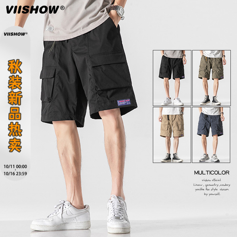 VIISHOW潮牌日系工装口袋休闲短裤男复古街头宽松百搭潮流五分裤