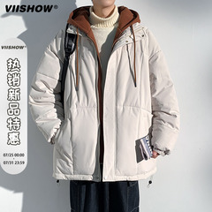 VIISHOW假两件棉衣男冬季潮牌加厚保暖连帽羽绒棉服宽松休闲外套