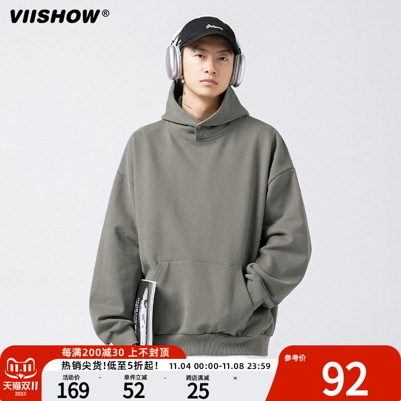 VIISHOW日系潮牌纯色重磅连帽卫衣男春秋oversize宽松上衣帽衫怎么看?