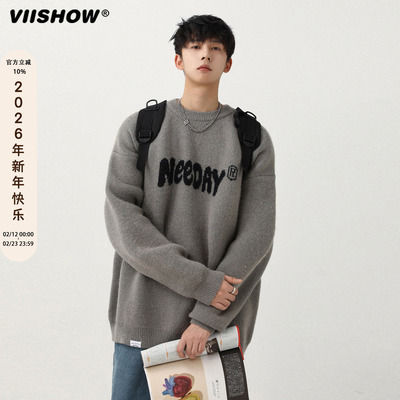 VIISHOW美式复古毛衣男秋新款潮牌宽松慵懒感针织衫情侣打底线衣
