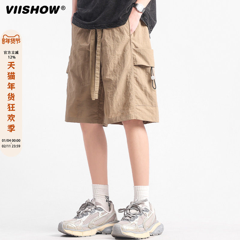 VIISHOW潮牌复古机能风直筒工装短裤男夏季街头宽松百搭五分中裤,男装,短裤,淘宝优惠券,粉丝福利购,淘宝优惠卷