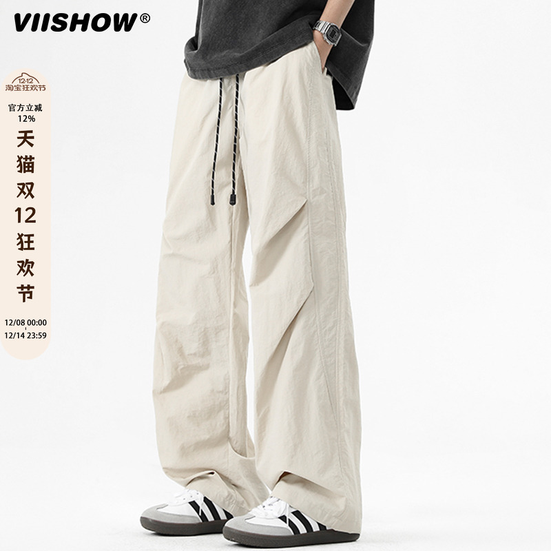 VIISHOW休闲裤男款2025新款日系潮牌宽松阔腿百搭个性直筒工装裤