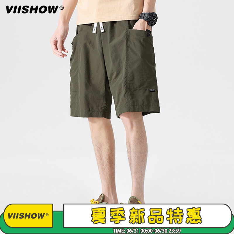 VIISHOW夏季日系抽绳松紧工装运动五分裤男复古潮牌宽松百搭短裤