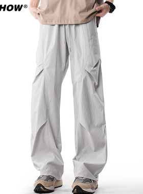 VIISHOW冲锋工装裤男款秋冬加绒阔腿运动伞兵裤子宽松直筒休闲裤