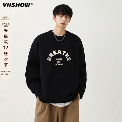 VIISHOW潮牌印花圆领毛衣男款美式高街慵懒风情侣套头内搭针织衫