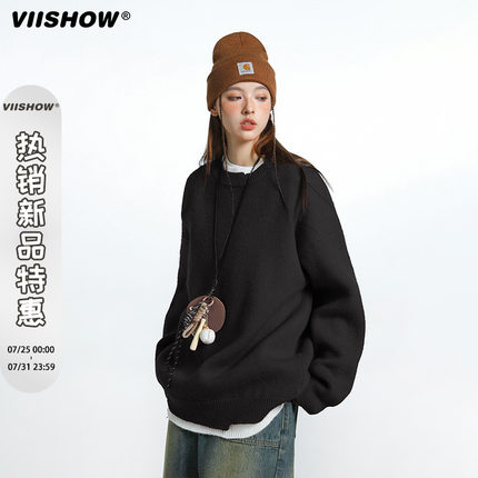 VIISHOW复古秋毛衣男2024新款韩版加厚宽松慵懒风圆领针织衫上衣