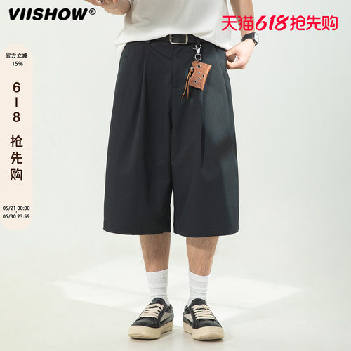 VIISHOW复古宽松阔腿七分裤夏季潮牌休闲裤中裤美式直筒男士裤子