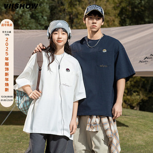 美式 夏季 潮牌宽松圆领体恤 t恤男款 VIISHOW日系复古纯棉重磅短袖