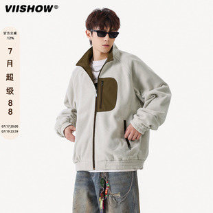 VIISHOW日系秋季新款两面穿刺绣夹克日系男女款摇粒绒立领外套潮