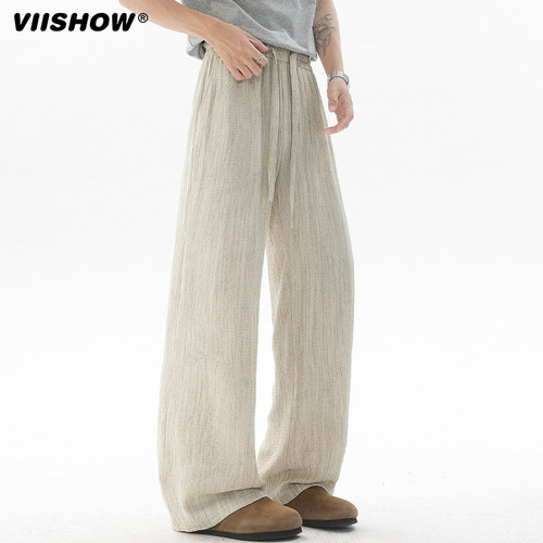 VIISHOW慵懒风亚麻阔腿裤男2025夏季薄款休闲裤宽松显瘦垂感裤子