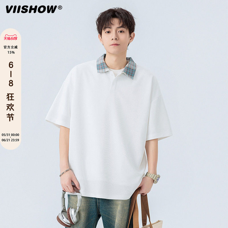 VIISHOWpolo衫短袖T恤男士夏季2025新款潮牌宽松休闲翻领半袖上衣