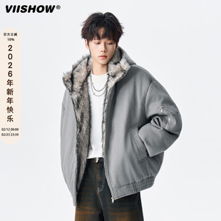 VIISHOW美式重磅大帽子毛领夹克棉服男秋潮牌立体连帽座山雕外套
