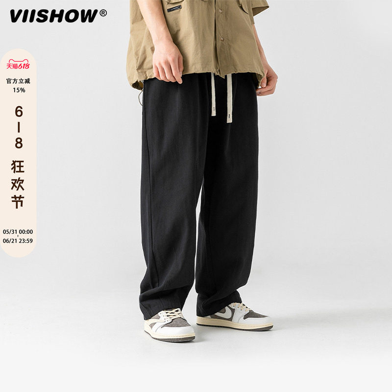VIISHOWoversize美式休闲裤男直筒运动潮牌裤子高级感痞帅设计感
