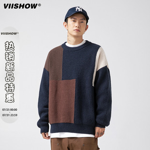 圆领休闲男生宽松套头运动针织衫 VIISHOW潮牌毛衣秋冬季 内搭上衣