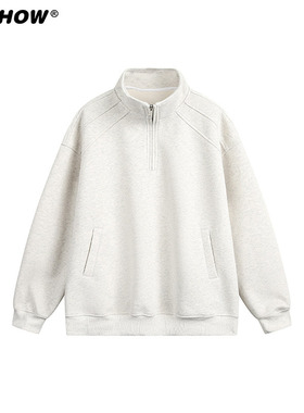 VIISHOW复古日系纯色半拉链套头卫衣男春季宽松情侣百搭休闲上衣