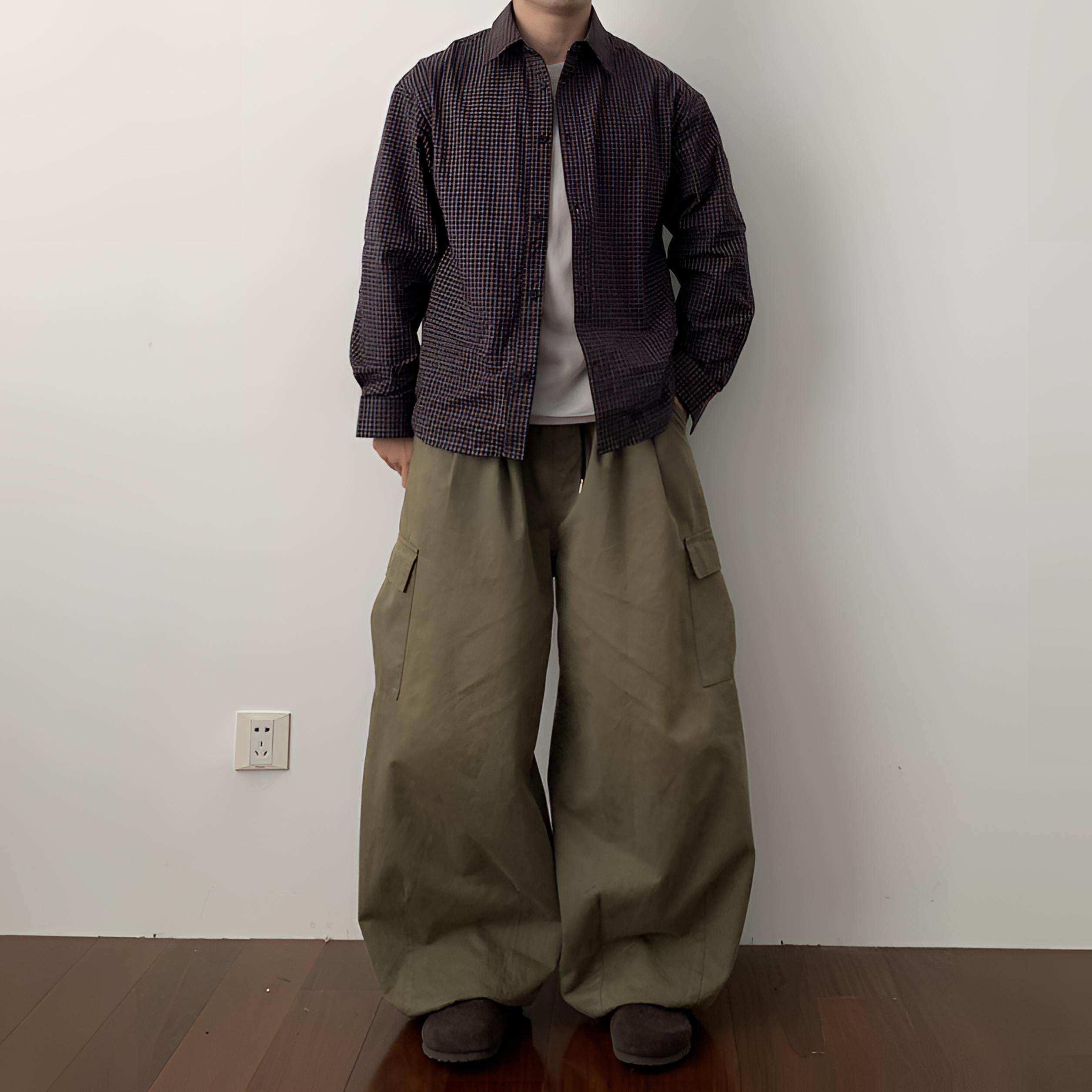 Daily 1|咖红色复古氛围感格纹衬衫日系百搭宽松内搭格子衬衣男潮