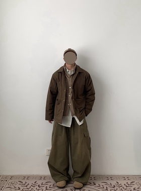 Daily 1|格纹拼接假两件棉服 日系复古宽松立领棉衣冬季加厚外套