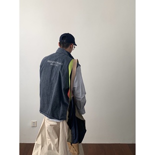 Daily1古着感印花工装 背心叠穿坎肩 马甲日系复古阿美咔叽宽松无袖