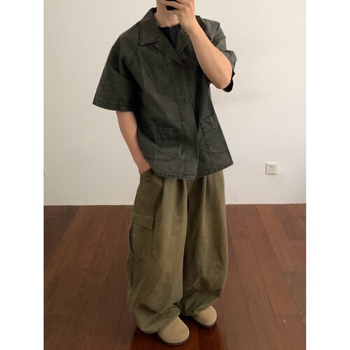 Daily1重磅砂洗古巴领短袖衬衫
