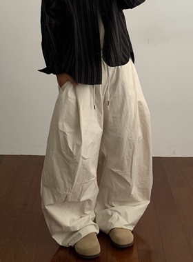 Daily 1|日系褶皱感灯笼裤百搭纯色水洗宽松百搭伞兵裤长裤松紧腰
