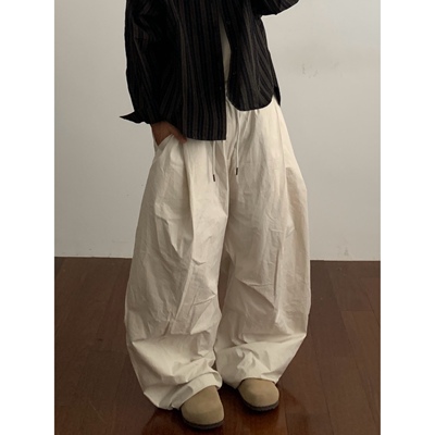Daily 1|日系褶皱感灯笼裤百搭纯色水洗宽松百搭伞兵裤长裤松紧腰