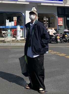 Daily1|纯色宽松立领夹克 日系复古休闲拼色开衫长袖外套上衣22春