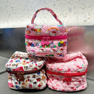 日系可爱Kitty手作棉布手提化妆包立体洗漱包旅行i收纳包