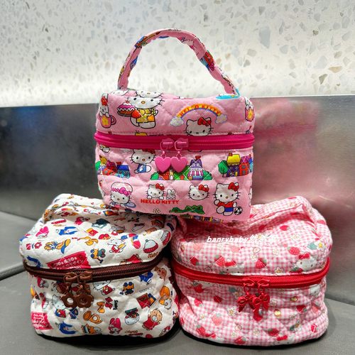 日系可爱Kitty手作棉布手提化妆包立体洗漱包旅行i收纳包