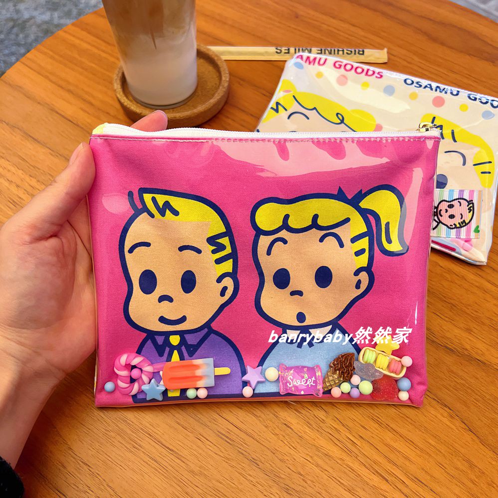 日系可爱插画流沙化妆包棉布印花证件包数据线充电宝收纳包