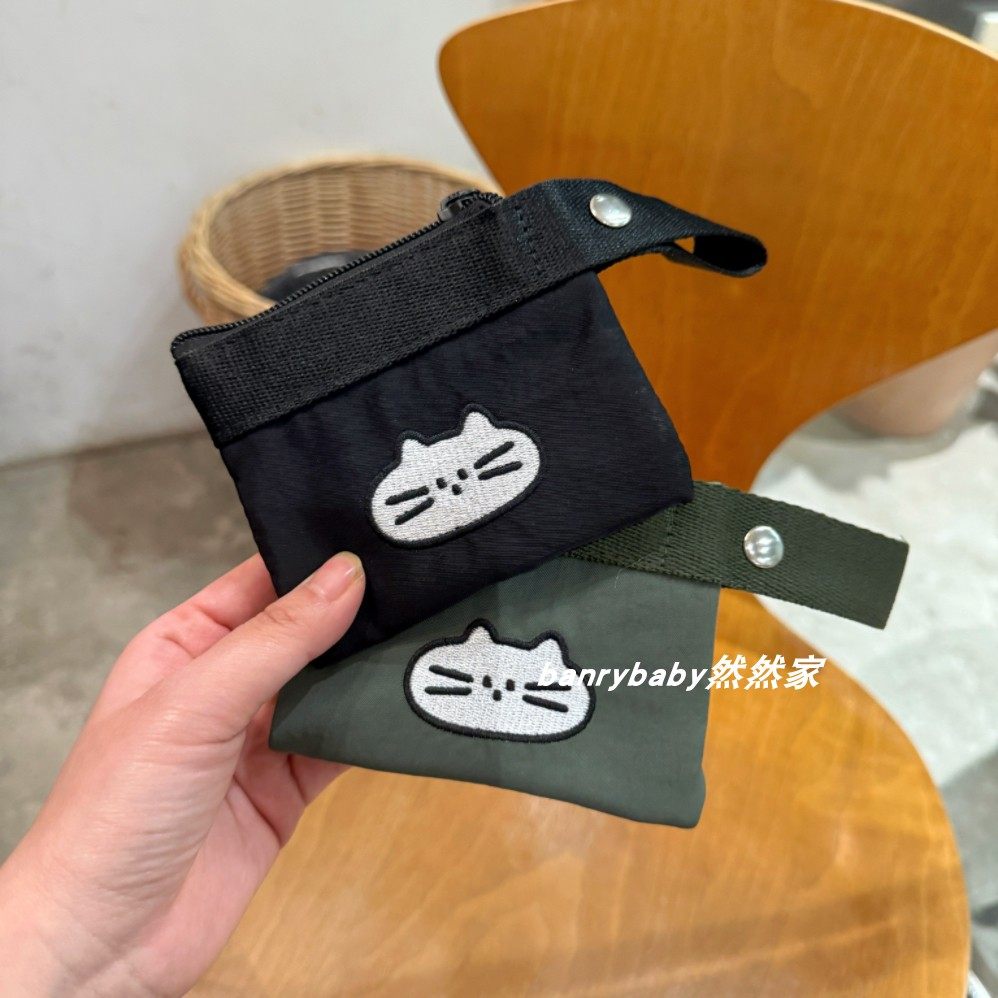 可爱卡通刺绣猫咪手拎拉链耳机包便携小物收纳证件卡包