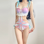 新款 泳衣女连体比基尼甜心辣妹高级感性感纯欲风珍珠贝壳度假 泰式