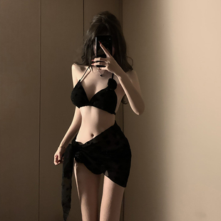 黑色蝴蝶新款 比基尼三件套分體泳衣女性感純欲高級感小胸網(wǎng)紅風(fēng)