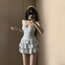 波点连体裙式 韩ins风新款 泳衣女挂脖绑带保守遮肚显瘦纯欲高级感
