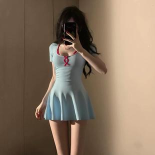 韩ins风连体裙式 泳衣女保守小胸显瘦学生少女度假温泉高级感纯欲