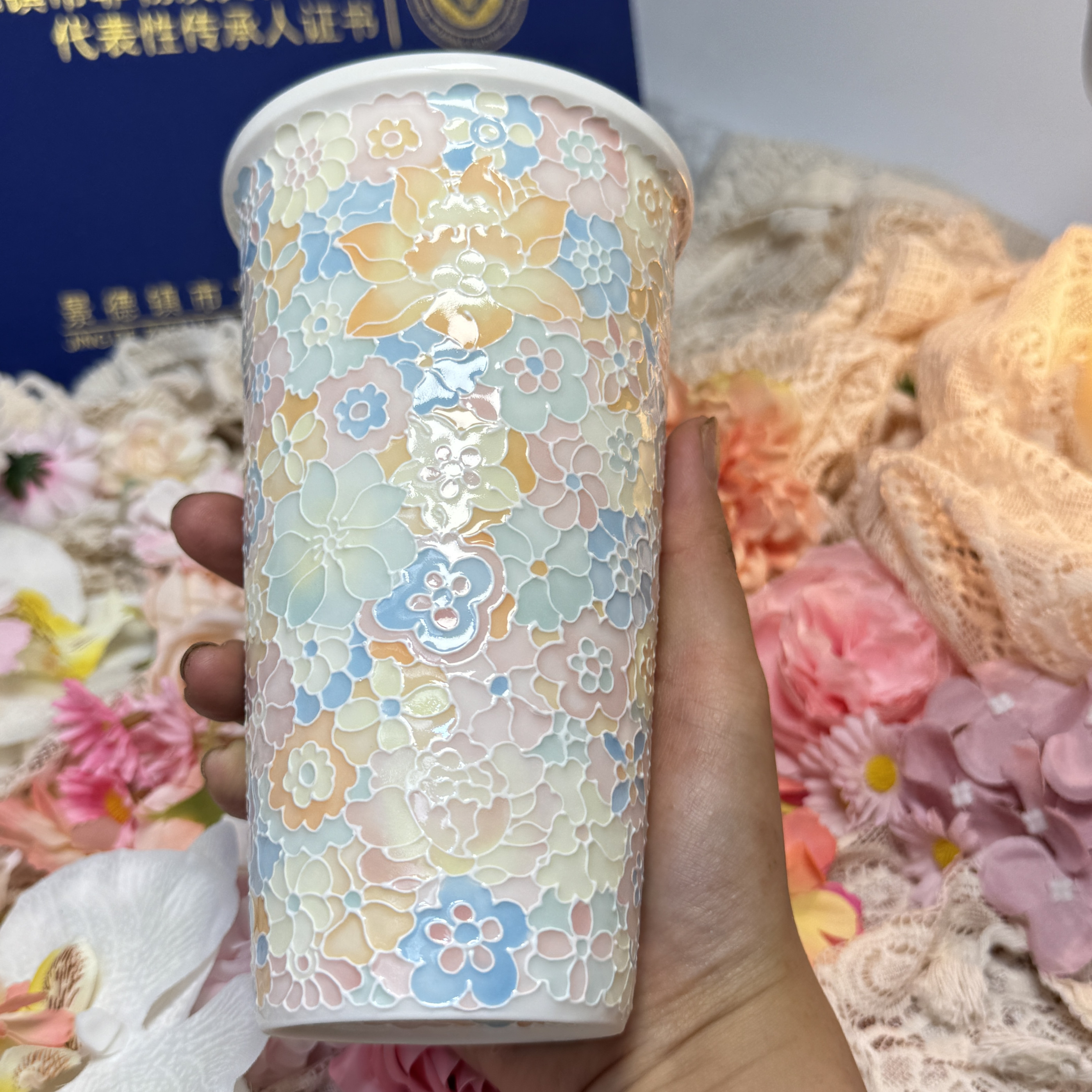 景德镇手作立体万花大号可乐杯高颜值情侣闺蜜伴手礼可定制网红杯